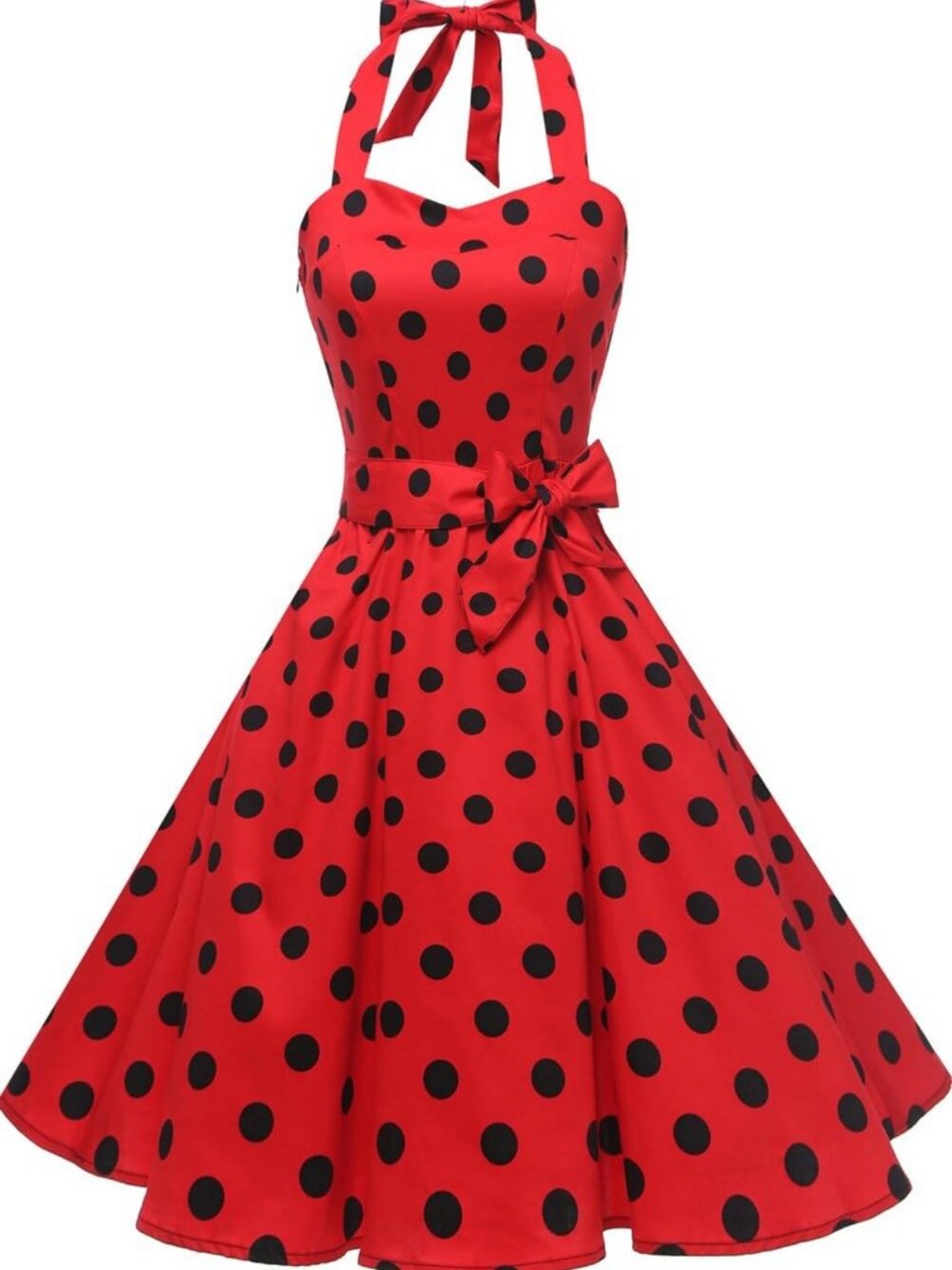 Vintage 1950s Polka Dot Halter Dress | Retro Cocktail Dress for Women